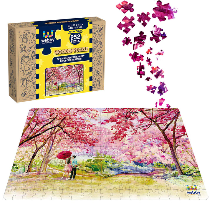 Webby Wild Himalayan Cherry Blossoms Painting Wooden Jigsaw Puzzle, 252 pieces