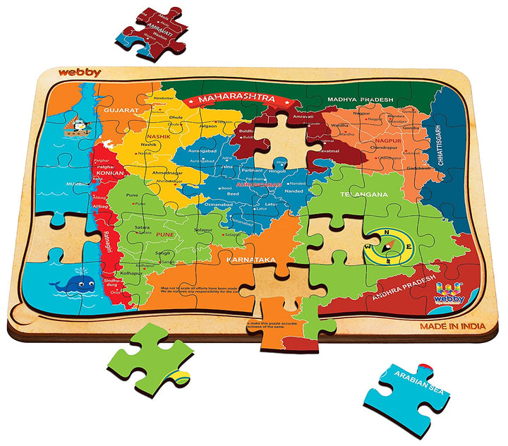 Webby Maharashtra Map Wooden Floor Puzzle, 40 Pcs