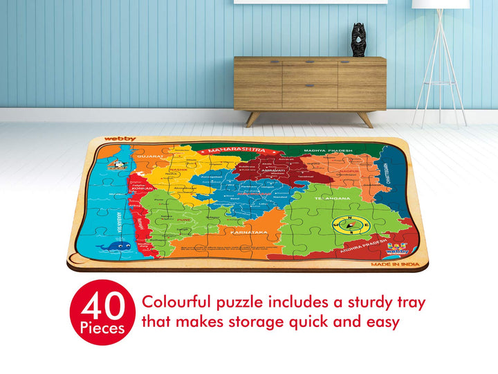 Webby Maharashtra Map Wooden Floor Puzzle, 40 Pcs