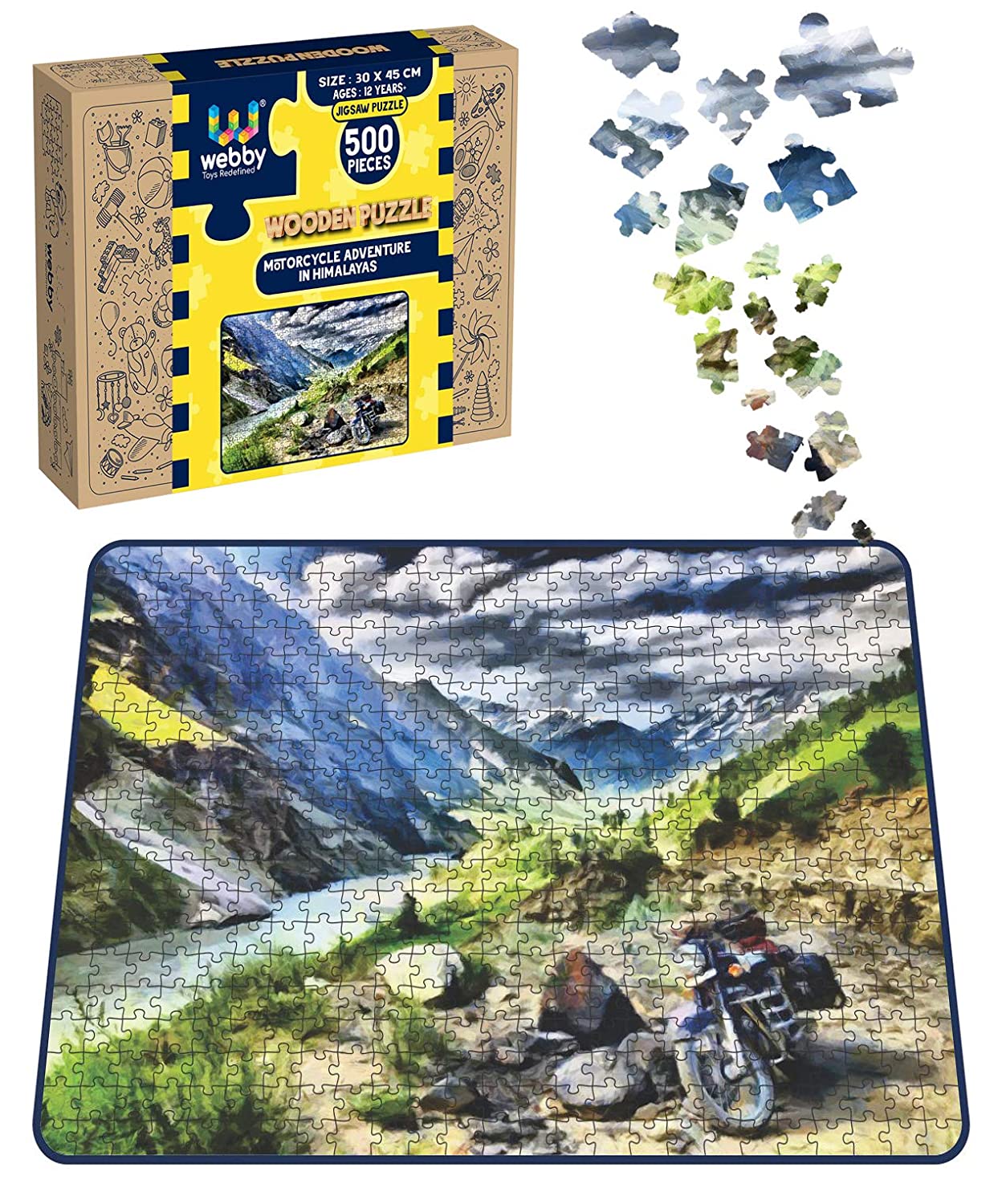 Webby Motorcycle Adventure in Himalayas Wooden Jigsaw Puzzle 500 piec Webby Toys