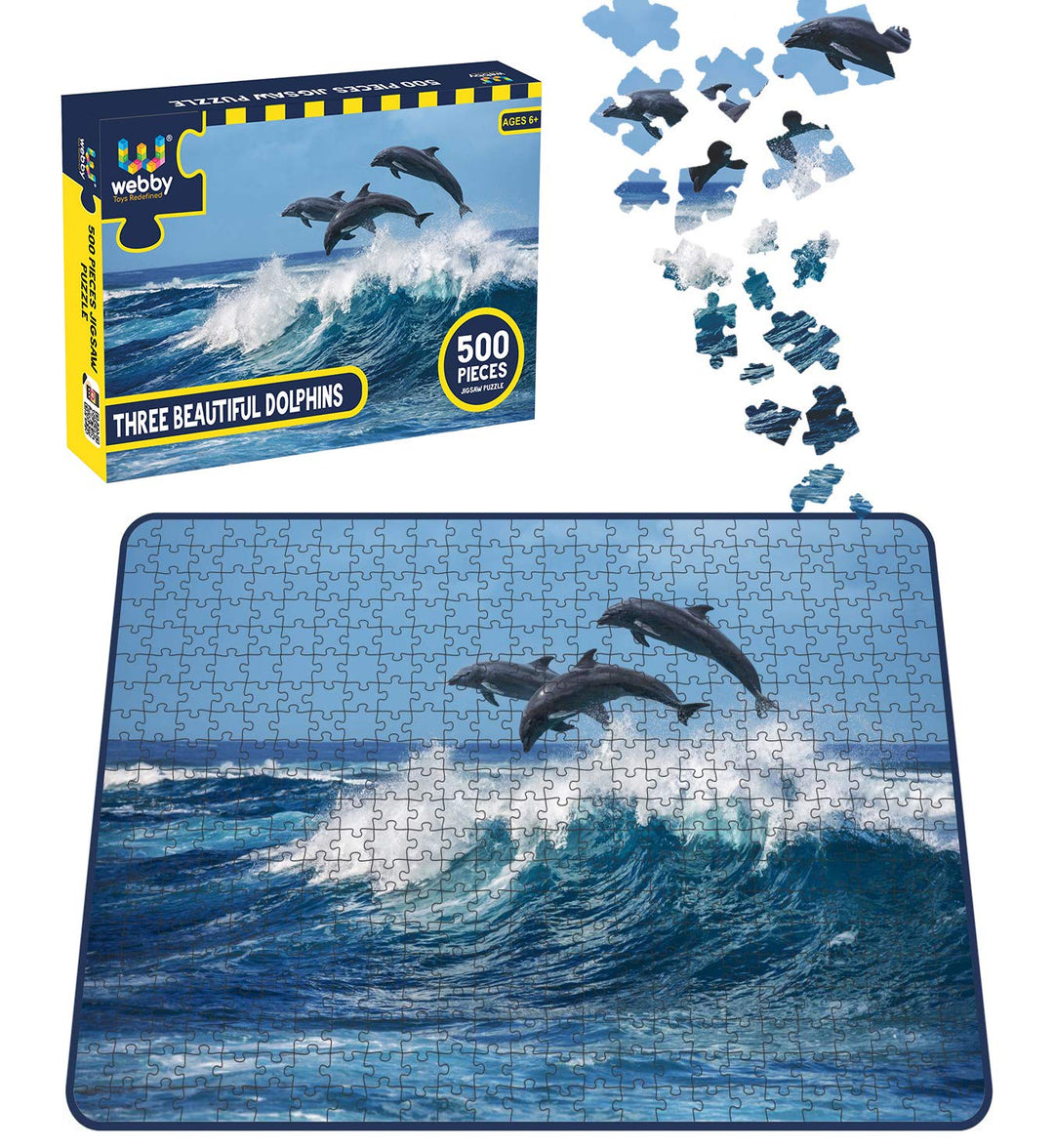 Webby Three Beautiful Dolphins Wooden Jigsaw Puzzle, 500 pieces