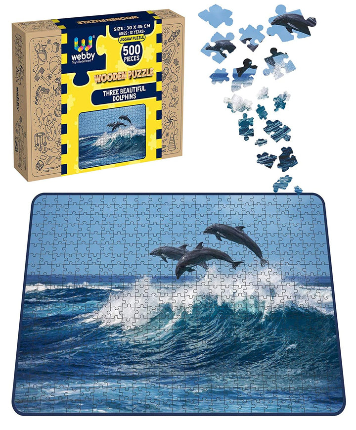 Webby Three Beautiful Dolphins Wooden Jigsaw Puzzle, 500 pieces